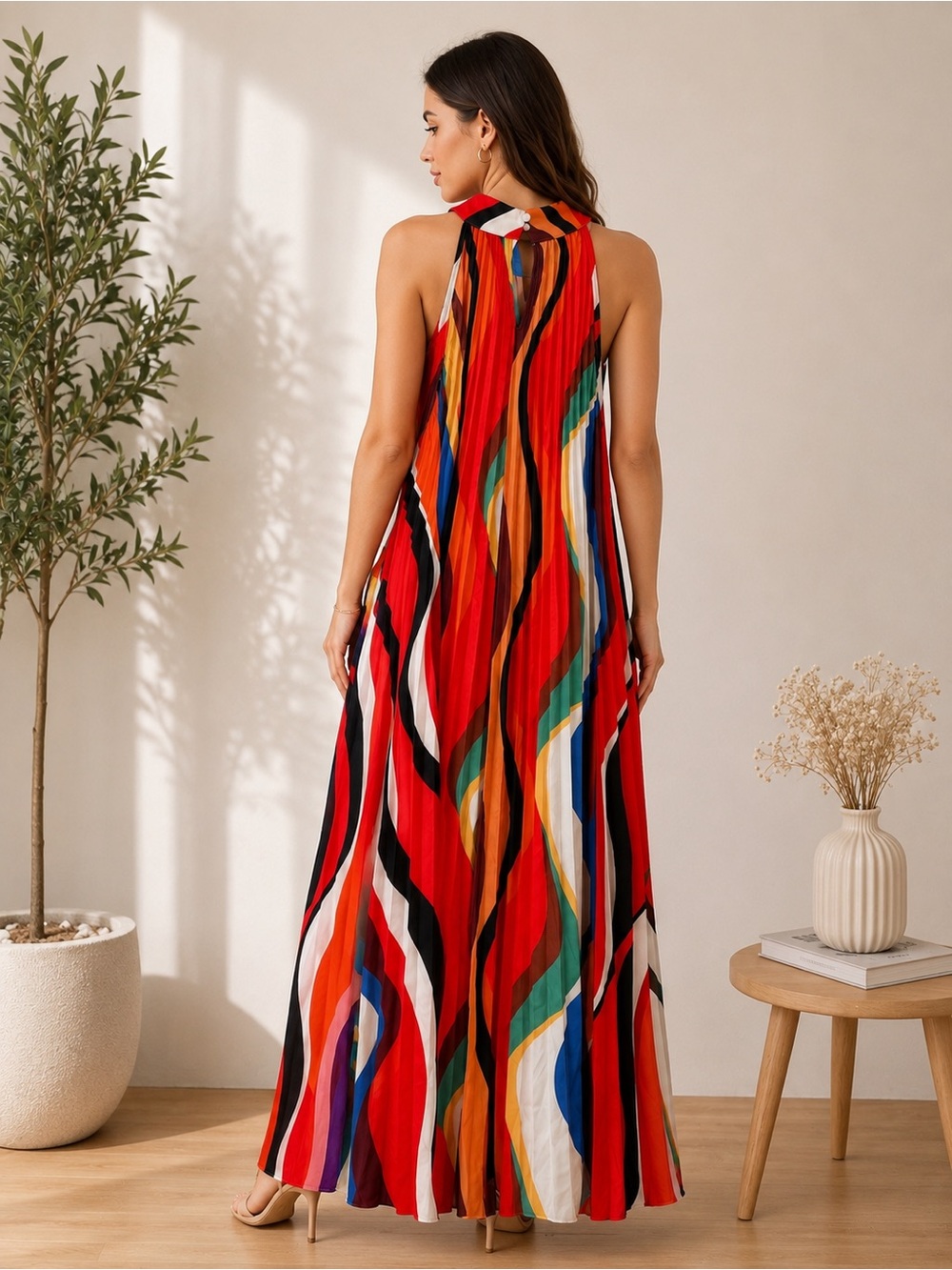 SHEIN Curve Multicolor Pleated Halter Maxi Dress 3XL - Picture 2 of 4